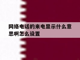 网络电话的来电显示什么意思啊怎么设置