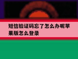 短信验证码忘了怎么办呢苹果版怎么登录